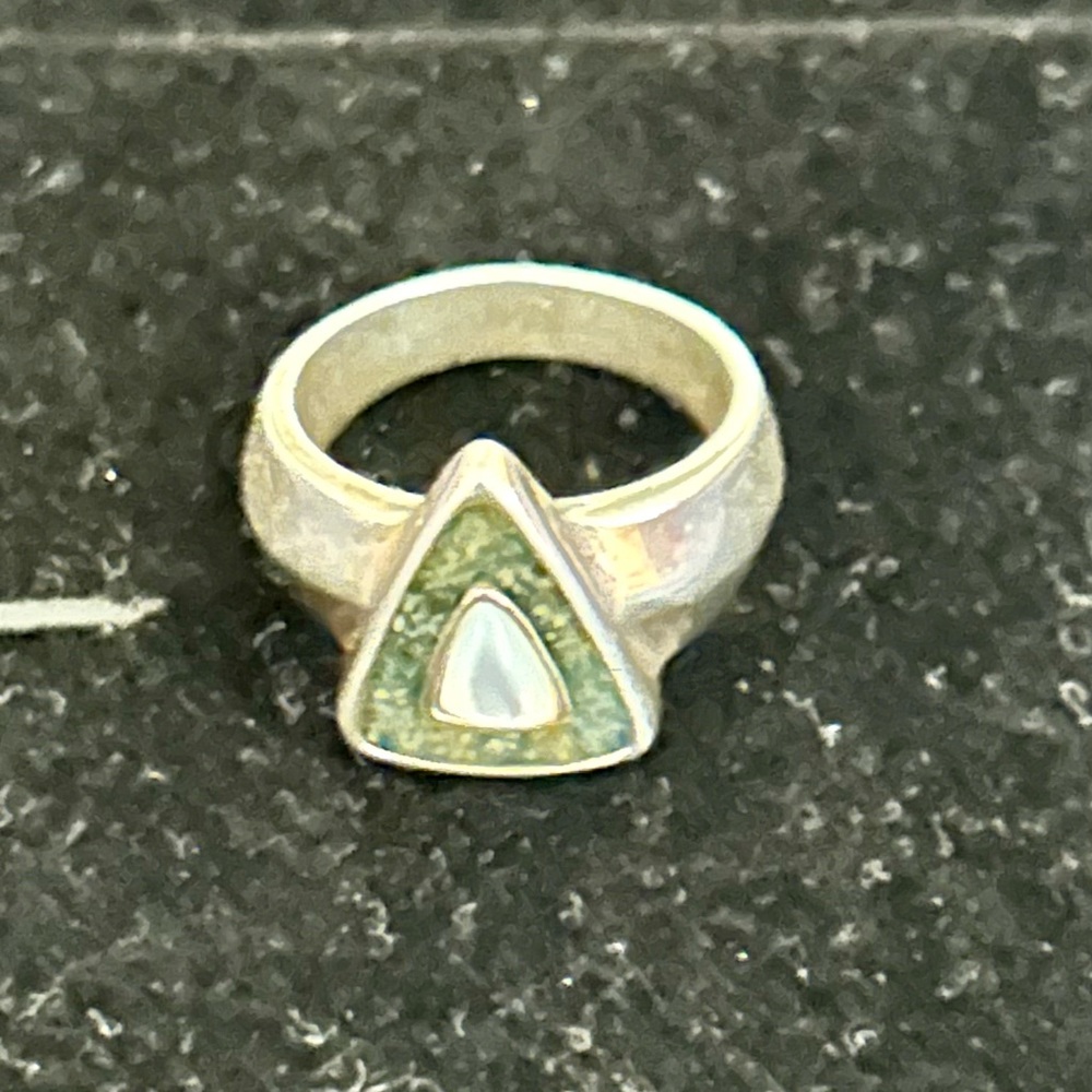 Carolyn Pollack Silver Ring with Green and White Inlay